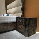 Luxury Dark Burl Natural Wood Veneer Nightstand with Iconic Rose Gold Medusa Handles